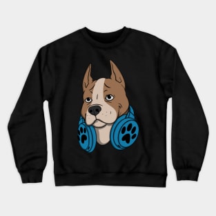 Pitbull Dog Blue Headphones Crewneck Sweatshirt